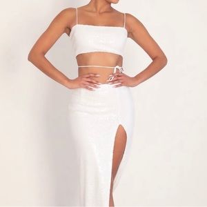 Gala Sequin Maxi Set in White